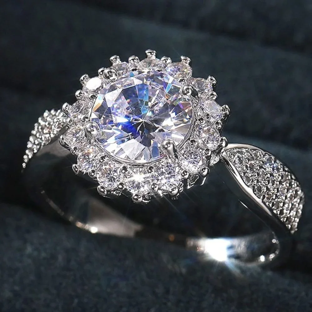 🌸925 SILVER MOISSANITE SUN FLOWER WEDDING/ENGAGEMENT RING WOMEN, K754